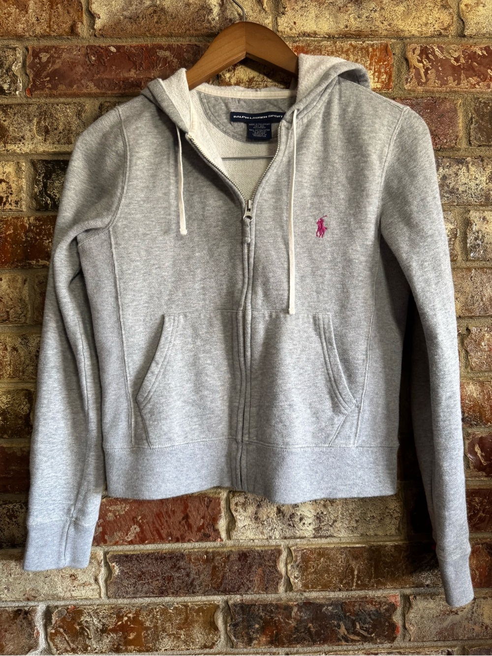 Y2K Ralph Lauren Sport Gray Zip-Up Hoodie with Pink Pony Logo